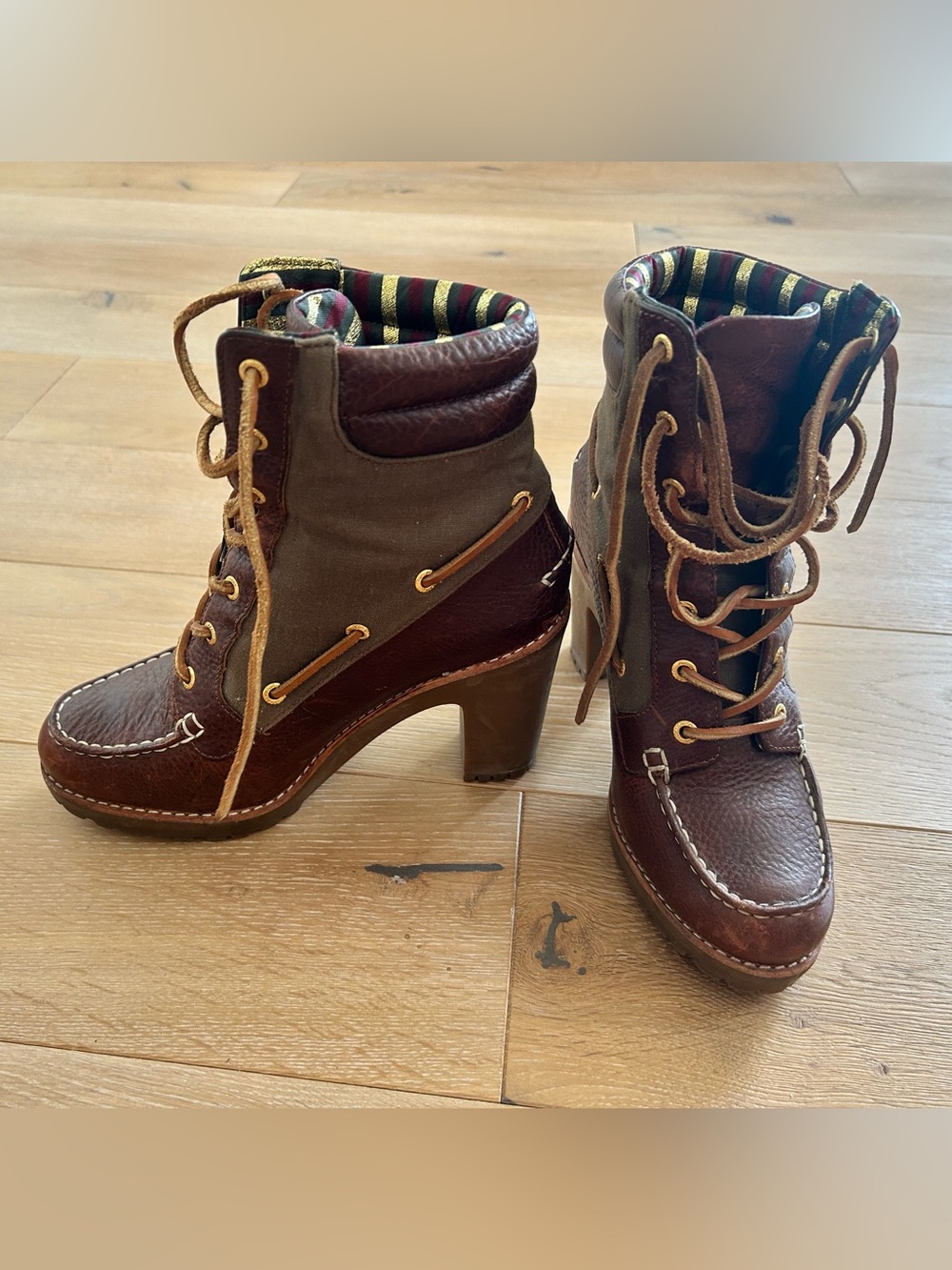 Sperry Two-Tone Brown Lace-Up Heeled Boots